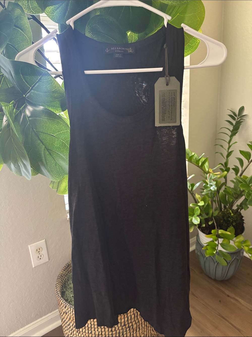 AllSaints Black Linen-Blend Sleeveless Tank